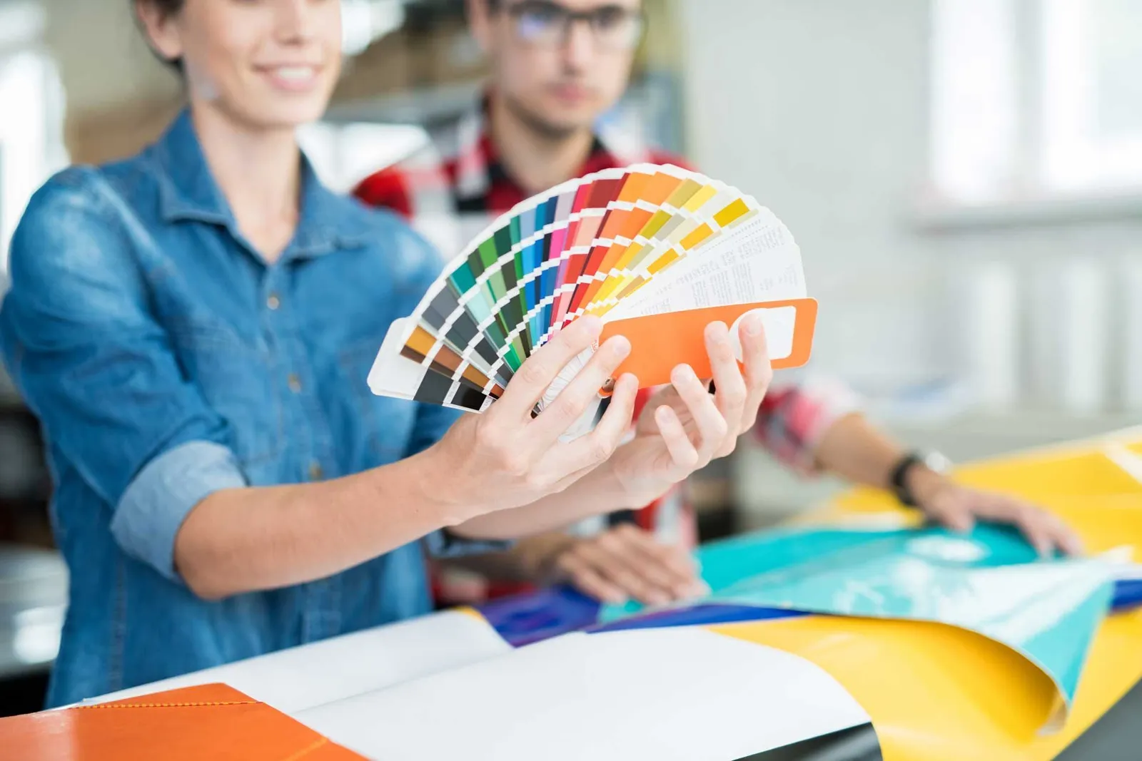crop coworking designers choosing colors
